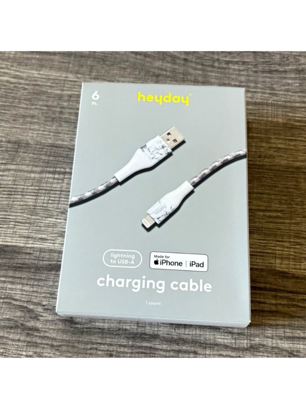 heyday 6ft USB-A to fast Nylon Charging Cable Gray/White for iPhone iPad